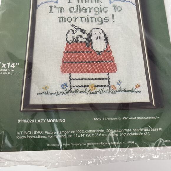 Malina Cross Stitch Kit Peanuts Snoopy 8110 020 Lazy Morning 11x14 Inch Vintage - Picture 3 of 4